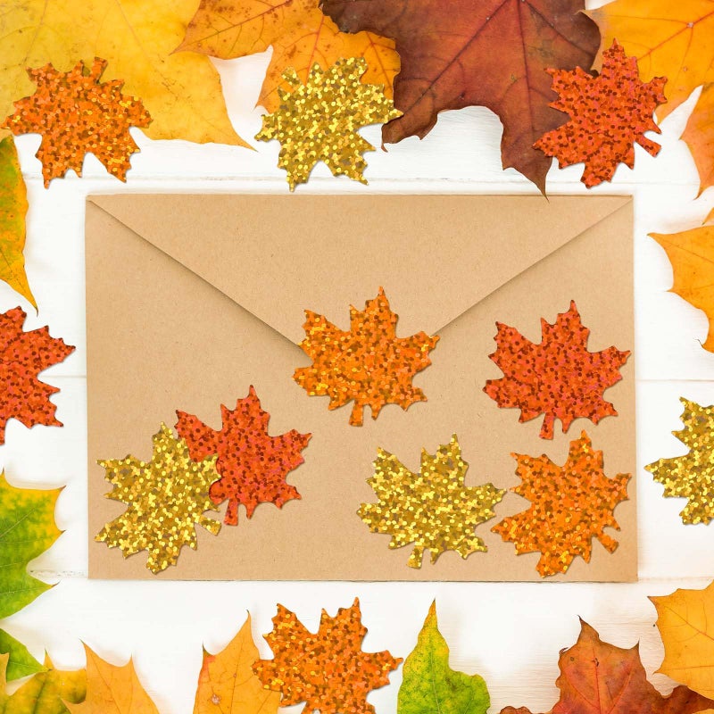 وولاين ملصقات أوراق القيقب الخريفية من Whaline Fall بريق أوراق القيقب ملصقات ورقية 3 ألوان خريفية سباركلي ذاتية اللصق ملصقات ديكور لمجلة ديكور لوازم الحفلات، 500 قطعة - Image 4